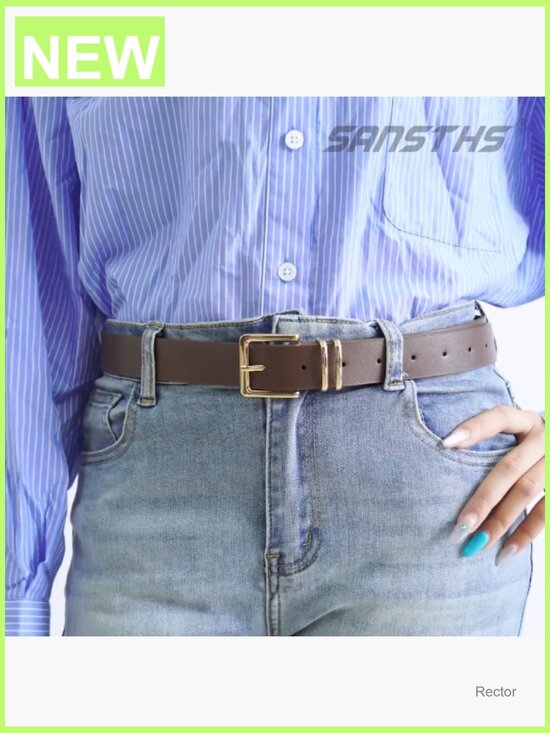 3 Pack Faux Leather Belts for Women - Gold Square Buckle, 1.1 Inch Wide, Casual